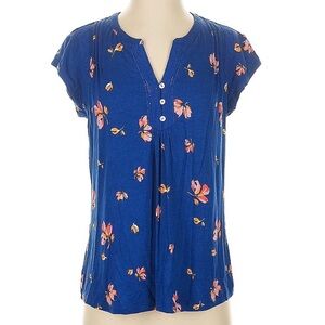Daniel Rainn Blue Cap Sleeve Buttoned Blouse